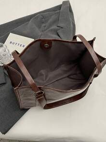 純色復古大容量腋下包手袋女包新簡約時尚肩托包 - 咖啡棕 - 查看 7