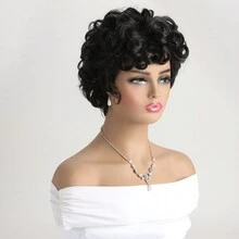 10英寸時尚短卷曲帶劉海發片,自然黑色,適合日常穿著 - 黑色 - 查看 4