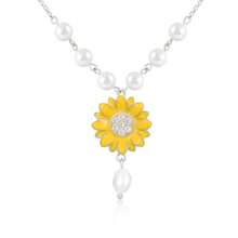 1條18k金/白金陽光花串珠項鍊,鑲有鑽石細節, Y2k復古風格,適合女性日常佩戴和在各種節日送禮