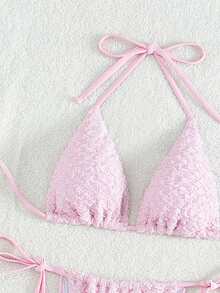 Textured Fabric Bikini Set Summer - Pink - View 4