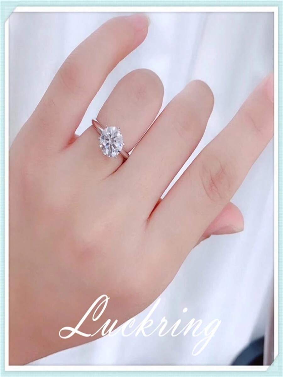 簡約6爪單鑽女戒,可調節開口環,適用於週年紀念、訂婚、求婚完美禮物,d色vvs1淨度切割八心八箭 - 銀色 - 查看 1