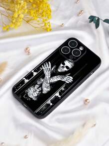 1入組黑邊霧面TPU殼，印有蘇醒的骷髏圖案，全面覆蓋，防塵防水，適用於iPhone 7/8/11/12/13/14/15/X/Xr/Xs/Plus/Pro/Pro Max/Se2/Mini系列手機 - 彩色 - 查看 2