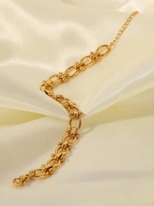 1 件复古 18k 镀金不锈钢手链防水简约派对礼物 O 形圆点手工手链女士叠戴珠宝 - 金黃色 - 查看 3