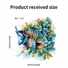 1 件藍色鳥、房子和花朵圖案廁所貼紙 - 彩色 - 查看 2