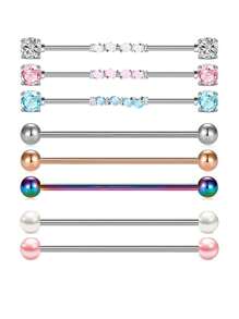 8入組14g不銹鋼工業用耳珠軟骨身體飾品38mm 1&1/2 英寸工業用刺穿條,適用於女士男士蛇鏈垂墜