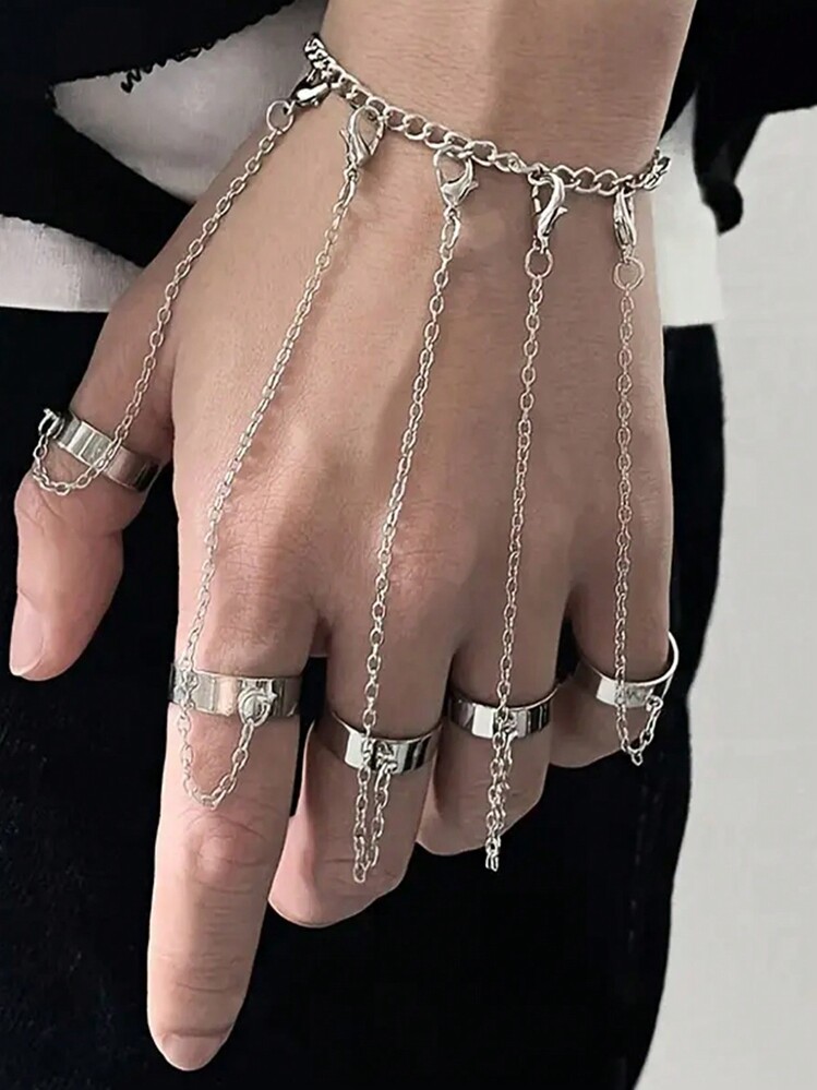 指輪とブレスレットが合体したシルバーアクセサリー | SHEIN JAPAN