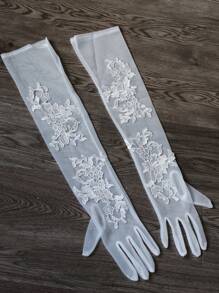 1pair Women's Long Lace Flower Bridal Wedding Gloves, Suitable For Wedding, Evening Party, Wedding Dress Accessories Valentine's Day Autumn Accessories