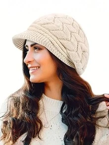 1pc Women's Fashionable Rabbit Fur Knit With Thermal Lined And Ear Protection Knitted Hat, Suitable For Autumn Winter Warm Keeping Casual - Beige - View 7