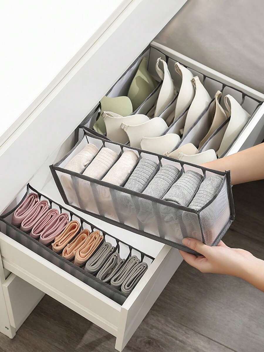 1pc 6/7/11 Grids Underwear Sock Bra Drawer Organizer Divider Closet Storage Box - Grey - View 1