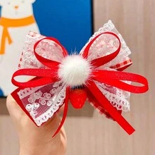 1pc Chinese Style Red Ribbon Bow Hair Clip - Red - View 1