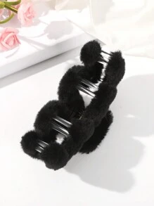 1个纯色毛绒发爪，秋冬季可爱发饰，发夹，发卡，发夹，发饰夹，休闲秋季发夹，适合度假装扮，女士夏季海滩装扮 - 黑色 - 查看 4