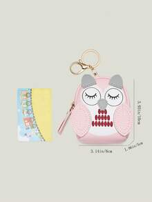 Pink Color Cute Owl Coin Purse Key Bag Mini School Bag Card Holder Key Chain Pendant Lady Wallet PU Leather Coin Purses Coin Purse Keychain Gift - Pink - View 6