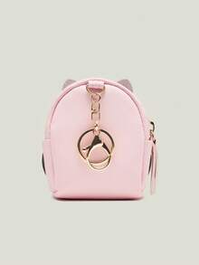 Pink Color Cute Owl Coin Purse Key Bag Mini School Bag Card Holder Key Chain Pendant Lady Wallet PU Leather Coin Purses Coin Purse Keychain Gift - Pink - View 2