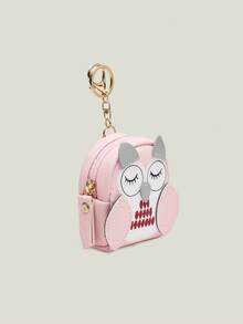 Pink Color Cute Owl Coin Purse Key Bag Mini School Bag Card Holder Key Chain Pendant Lady Wallet PU Leather Coin Purses Coin Purse Keychain Gift - Pink - View 4