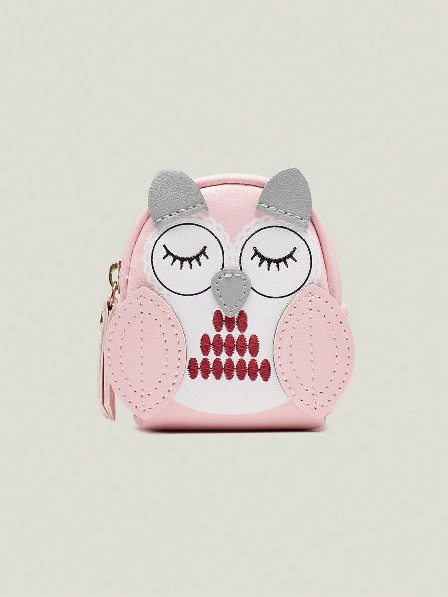 Pink Color Cute Owl Coin Purse Key Bag Mini School Bag Card Holder Key Chain Pendant Lady Wallet PU Leather Coin Purses Coin Purse Keychain Gift - Pink - View 1