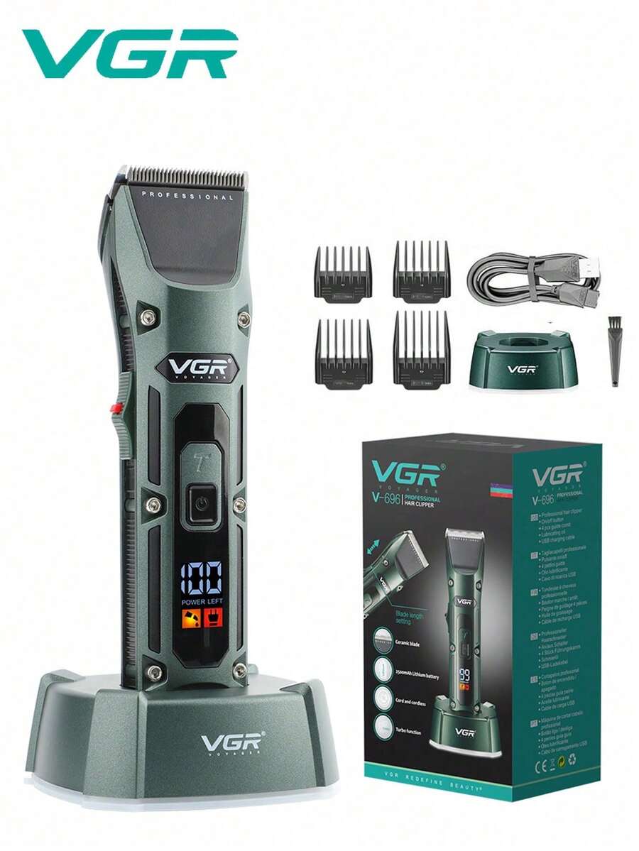 Vgr剃鬚刀電動理髮器,內置可充電2500mah鋰電池,長達300分鐘工作時間,附4個導梳,usb充電,數字顯示功率,適用於家庭、理髮店或宿舍