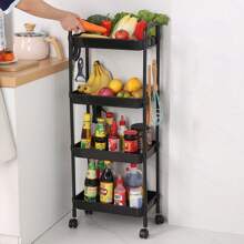 1pc Three-tier Rolling Cart With Handles, Kitchen Bathroom Storage Organizer Holder With Locking Wheels, Multifunctional Bedroom Bedside Shelf, Movable Snacks Shelf Mobile Rack - White - View 5