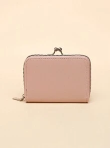 復古純色包,簡單多才的真皮錢包,帶插鈕,適用於女性時尚休閒信用卡組織者與持有者 - 粉色 - 查看 4