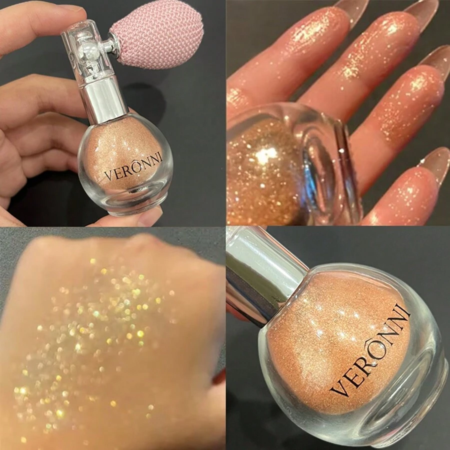 VERONNI 1 件裝身體閃光螢光粉噴霧,高光澤微光,自然立體輪廓腮紅粉,適合唇部、眼睛、頭髮、臉部和身體彩妝的閃亮光澤