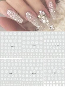 白色雪花氣霧美甲貼紙6入組3d冬季新年雪花麋鹿樹設計凝膠修飾自粘貼紙滑塊diy美甲裝飾 - 白色 - 查看 2