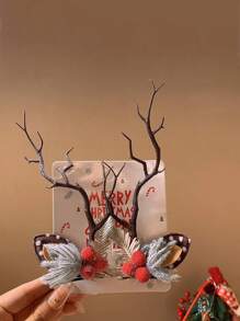 1 对圣诞主题可爱森系女士发饰发夹，非常适合秋冬装