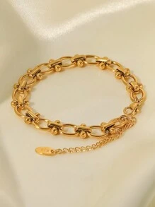 1 件复古 18k 镀金不锈钢手链防水简约派对礼物 O 形圆点手工手链女士叠戴珠宝 - 金黃色 - 查看 5