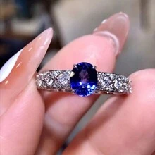 1 件個人化時尚藍色立方氧化鋯女式戒指 - 藍色 - 查看 5