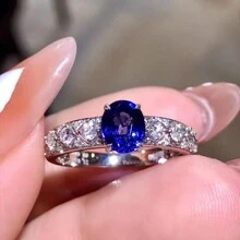 1 件個人化時尚藍色立方氧化鋯女式戒指 - 藍色 - 查看 3