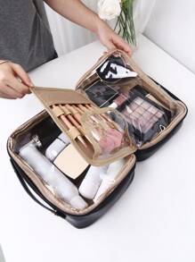 Women's Portable Makeup Bag High-Capacity Waterproof Travel Toiletry Bag With New Fashionable Design And Hand Strap - Black - View 1