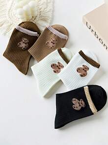 5雙可愛編織保暖休閒中筒襪,帶有熊圖案 - 彩色 - 查看 3