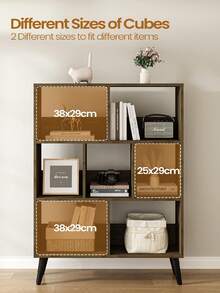 HEXCELEN Scaffale per libri a 4 livelli in legno massello a 7 cubi per riporre oggetti, scaffale retrò della metà del secolo per soggiorno, camera da letto, studio, 24 x 81 x 110 cm, marrone - Castano - Visualizzare 4