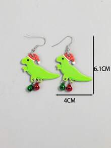 1對聖誕主題軟膠可愛帽子,綠色恐龍和鈴鐺吊墜耳環適合女性節日穿著