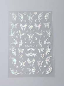 2入組白色鏡面蝴蝶紋指甲貼紙，雷射蝴蝶星粘貼滑塊時尚3D指甲藝術貼紙裝飾貼紙DIY - 白色 - 查看 7