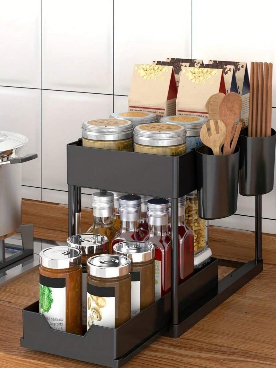 Soporte De Almacenamiento Multifuncional Para Especias De Cocina - Negro - Ver 1