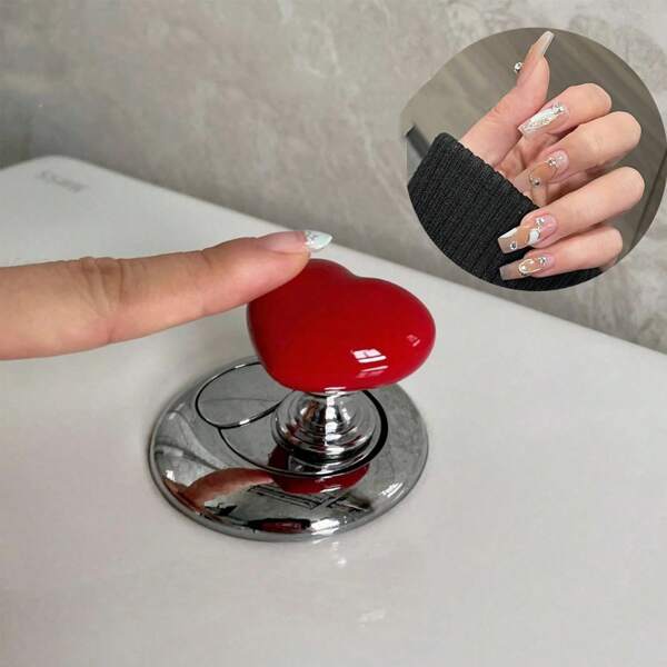 Botón de tanque de inodoro con forma de corazón, herramienta de presión para inodoro, levantador de tapa de inodoro para manicura de mujer, mango adhesivo para cajones, ayuda para botón de descarga del tanque del inodoro, decoración de baño de verano