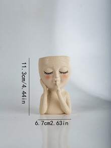 1pc Creative Human Head Shaped Polyresin Flower Vase - Yellow - View 2