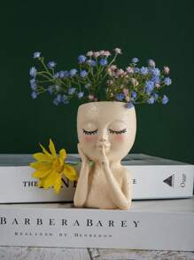 1pc Creative Human Head Shaped Polyresin Flower Vase - Yellow - View 1