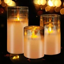 ANTSAY Weldmon 3件led大蠟燭,led茶燭,真實動態火焰,無煙,適用於派對、酒吧和家居裝飾(不含電池和遙控器) - 金色 - 查看 1