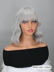 12inch Ngắn Màu xám Dợn sóng Quăn Bob Tóc giả Tóc mái , Hoàn hảo Đối với Mặc hàng ngày Và Lễ hội - Xám - Xem 2