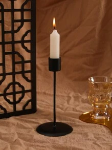 1pc Handmade Black Simple Single Head Metal Decor Candle Holder - Black - View 1