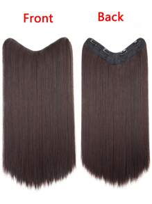 Postizos sintéticos largos y rectos de 24 pulgadas, extensión de cabello en forma de V, media peluca, extensiones de cabello con Clip para mujeres - Dark Brown - Ver 4