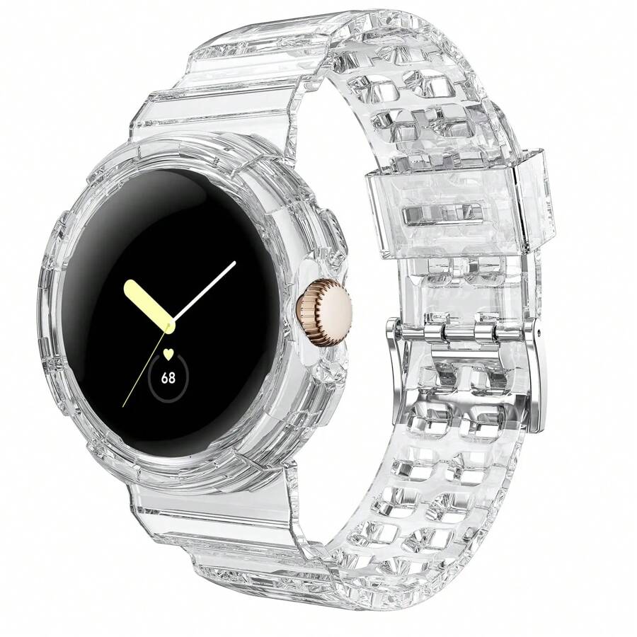 crested Google Pixel Watch 2帶配件運動智慧手錶一體化手腕護套,透明保護殼+柔軟tpu,像素手錶帶 - 無色 - 查看 1