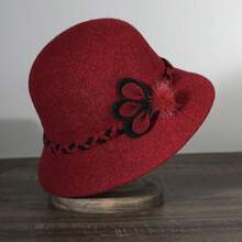 中老年女士帽子秋冬季针织帽妈妈加厚保暖渔夫帽妈妈帽 - 酒紅色 - 查看 6