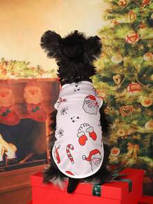 新款聖誕節狗狗卡通網眼背心,舒適柔軟,適用於四季,1件