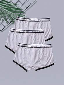 Pack De 3 Calzoncillos Bóxer Con Borde Enrollado Y Bloques De Color Para Hombre Con Estampado De Letras - Gris - Ver 2