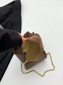 1 件 (11.8 英寸 * 6.11 英寸 * 3.1 英寸) 复古 PU 皮革单肩包配链条肩带，休闲酷炫搞怪风格，朋克复古口袋装饰，耐磨 PU 材质，多功能肩带，可用作/礼品袋，复古西装手机袋，适合女士约会、购物、休闲、旅行、衬衫袋、腋下包、单肩包 - 棕色 - 查看 9