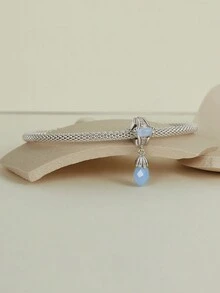 1入組極簡人工蛋白石diy吊墜藍色水滴珠串飾品,適用於女士珠寶手鍊、項鍊配件s925純銀首飾製作