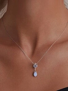 1入組極簡人工蛋白石diy吊墜藍色水滴珠串飾品,適用於女士珠寶手鍊、項鍊配件s925純銀首飾製作