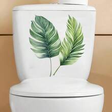 1入組綠色植物葉子廁所貼紙,自粘式廁蓋貼紙,浴室牆貼,廁所蓋裝飾 - 綠色 - 查看 3