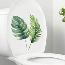 1入組綠色植物葉子廁所貼紙,自粘式廁蓋貼紙,浴室牆貼,廁所蓋裝飾 - 綠色 - 查看 5